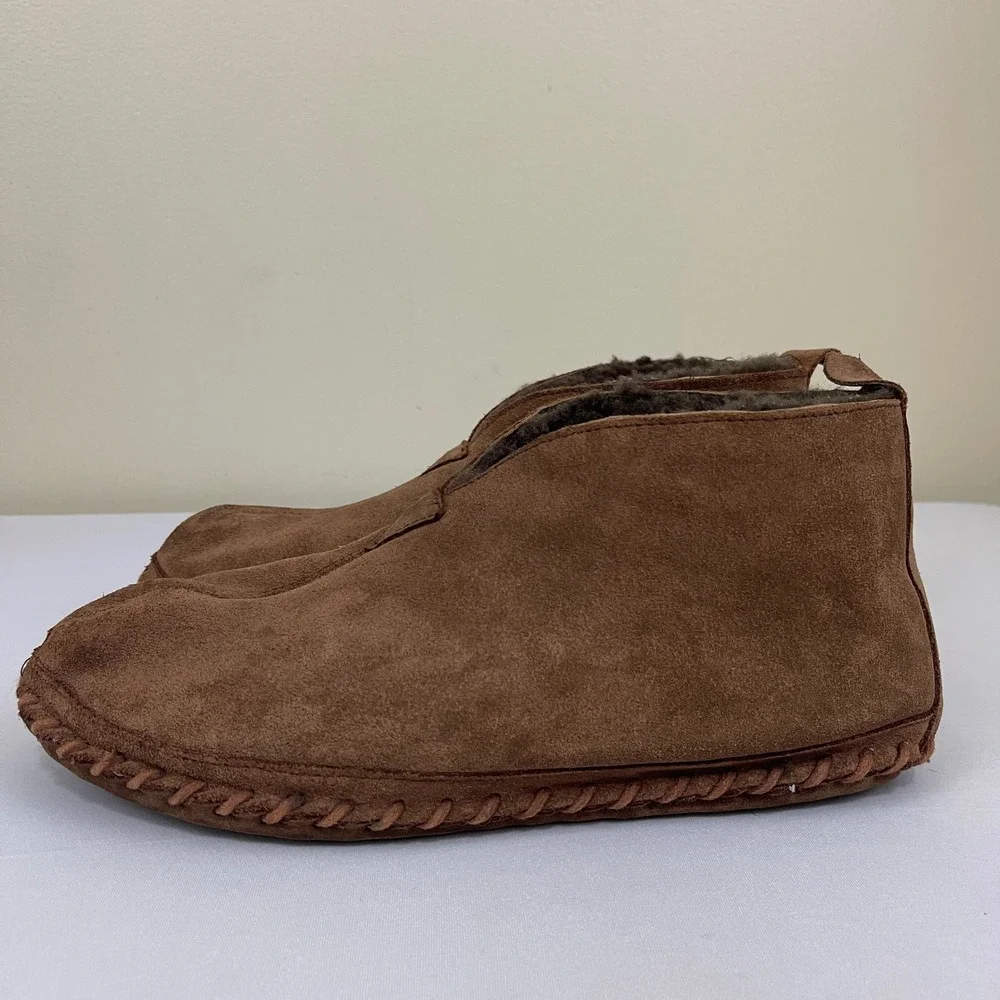 LL Bean Wicked Good Slippers Suede Leather Shearling Lined Ankle Brown‎ Mens 9 M